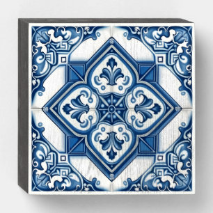 Mediterranean Tiles, Portuguese, Azulejo, Majolica Wooden Box Sign