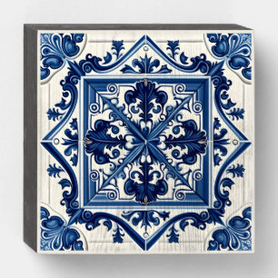 Mediterranean Tiles, Portuguese, Azulejo, Majolica Wooden Box Sign