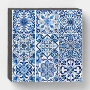 Mediterranean Tiles, Portuguese, Azulejo, Majolica Wooden Box Sign