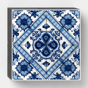 Mediterranean Tiles, Portuguese, Azulejo, Majolica Wooden Box Sign