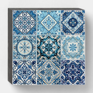 Mediterranean Tiles, Portuguese, Azulejo, Majolica Wooden Box Sign