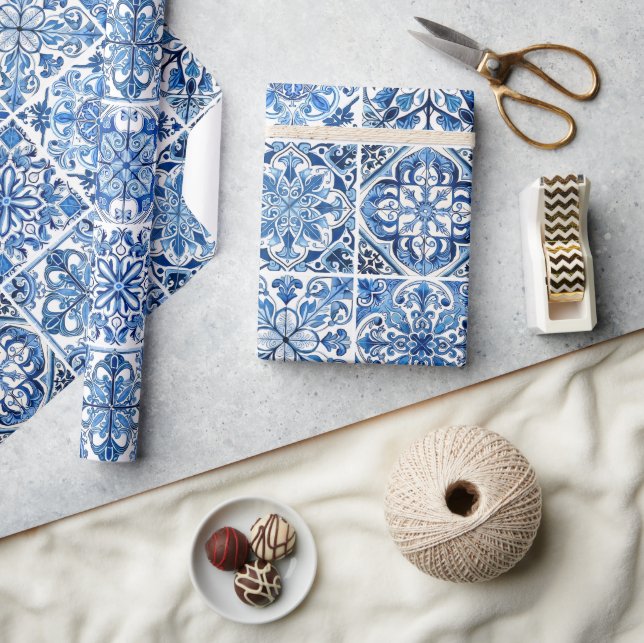 Mediterranean Tiles, Portuguese, Azulejo, Majolica Wrapping Paper (Crafts)