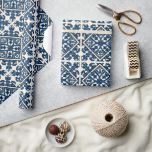 Mediterranean Tiles, Portuguese, Azulejo, Majolica Wrapping Paper