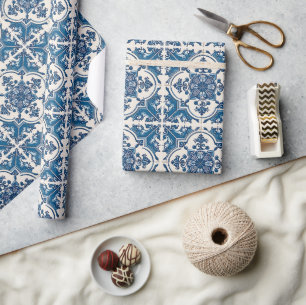 Mediterranean Tiles, Portuguese, Azulejo, Majolica Wrapping Paper