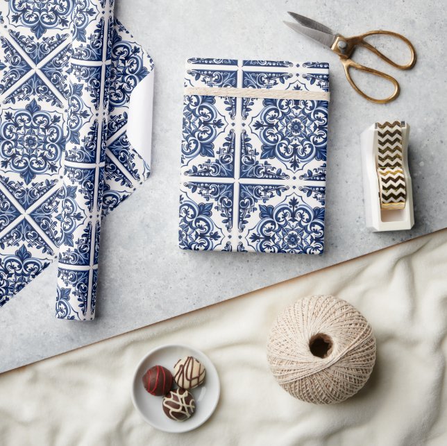 Mediterranean Tiles, Portuguese, Azulejo, Majolica Wrapping Paper (Crafts)