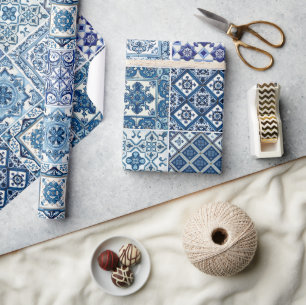Mediterranean Tiles, Portuguese, Azulejo, Majolica Wrapping Paper