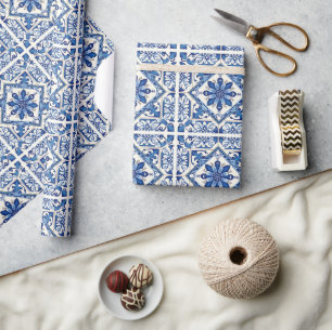 Mediterranean Tiles, Portuguese, Azulejo, Majolica Wrapping Paper