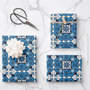 Mediterranean Tiles, Portuguese, Azulejo, Majolica Wrapping Paper Sheets