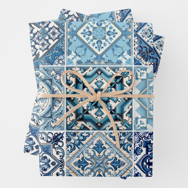Mediterranean Tiles, Portuguese, Azulejo, Majolica Wrapping Paper Sheets (In situ)