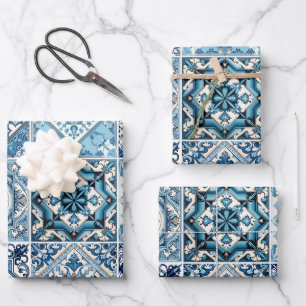 Mediterranean Tiles, Portuguese, Azulejo, Majolica Wrapping Paper Sheets
