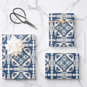 Mediterranean Tiles, Portuguese, Azulejo, Majolica Wrapping Paper Sheets