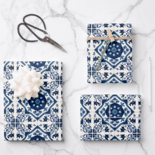 Mediterranean Tiles, Portuguese, Azulejo, Majolica Wrapping Paper Sheets