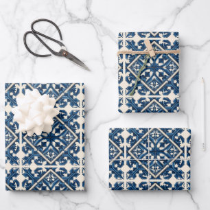 Mediterranean Tiles, Portuguese, Azulejo, Majolica Wrapping Paper Sheets
