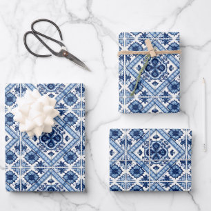 Mediterranean Tiles, Portuguese, Azulejo, Majolica Wrapping Paper Sheets