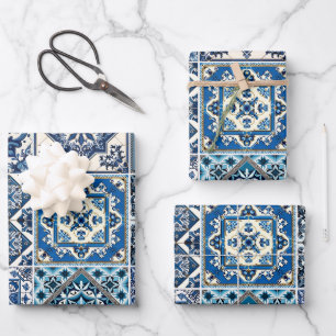Mediterranean Tiles, Portuguese, Azulejo, Majolica Wrapping Paper Sheets