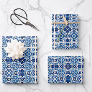 Mediterranean Tiles, Portuguese, Azulejo, Majolica Wrapping Paper Sheets
