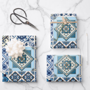 Mediterranean Tiles, Portuguese, Azulejo, Majolica Wrapping Paper Sheets