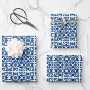 Mediterranean Tiles, Portuguese, Azulejo, Majolica Wrapping Paper Sheets