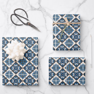 Mediterranean Tiles, Portuguese, Azulejo, Majolica Wrapping Paper Sheets