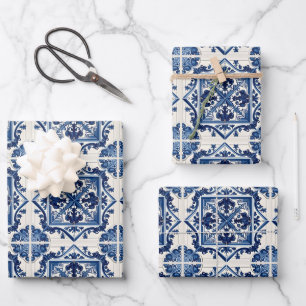 Mediterranean Tiles, Portuguese, Azulejo, Majolica Wrapping Paper Sheets