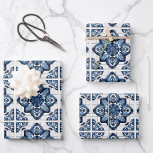 Mediterranean Tiles, Portuguese, Azulejo, Majolica Wrapping Paper Sheets