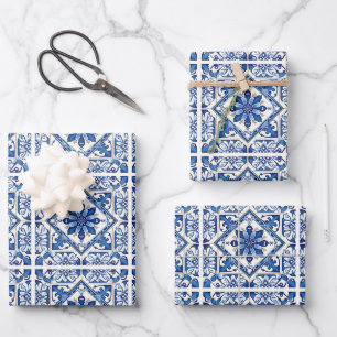 Mediterranean Tiles, Portuguese, Azulejo, Majolica Wrapping Paper Sheets