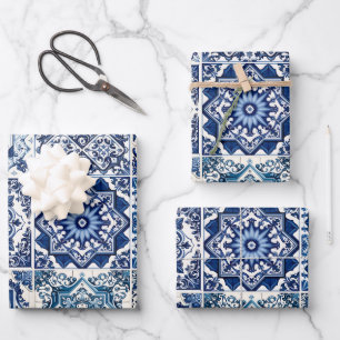 Mediterranean Tiles, Portuguese, Azulejo, Majolica Wrapping Paper Sheets