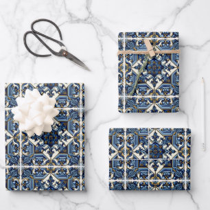 Mediterranean Tiles, Portuguese, Azulejo, Majolica Wrapping Paper Sheets