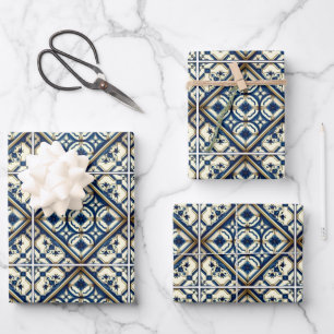 Mediterranean Tiles, Portuguese, Azulejo, Majolica Wrapping Paper Sheets