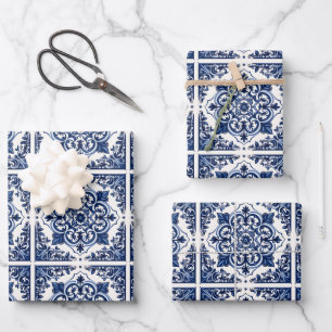 Mediterranean Tiles, Portuguese, Azulejo, Majolica Wrapping Paper Sheets