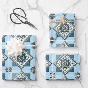 Mediterranean Tiles, Portuguese, Azulejo, Majolica Wrapping Paper Sheets