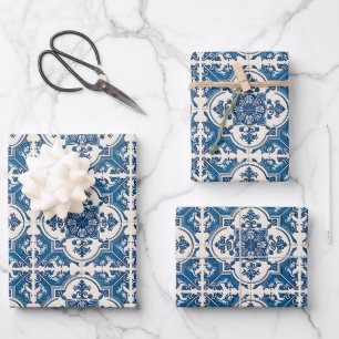 Mediterranean Tiles, Portuguese, Azulejo, Majolica Wrapping Paper Sheets