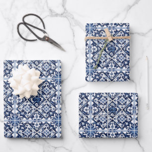 Mediterranean Tiles, Portuguese, Azulejo, Majolica Wrapping Paper Sheets