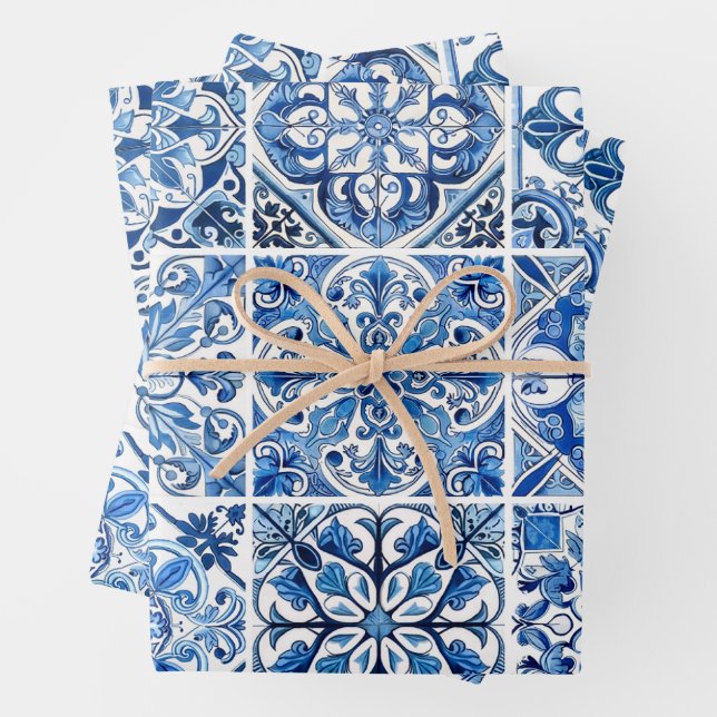 Mediterranean Tiles, Portuguese, Azulejo, Majolica Wrapping Paper Sheets (In situ)