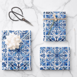 Mediterranean Tiles, Portuguese, Azulejo, Majolica Wrapping Paper Sheets