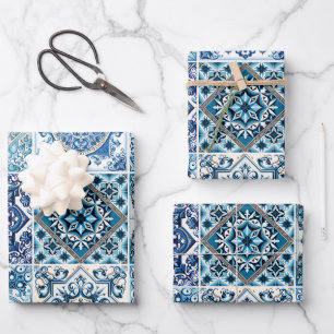 Mediterranean Tiles, Portuguese, Azulejo, Majolica Wrapping Paper Sheets