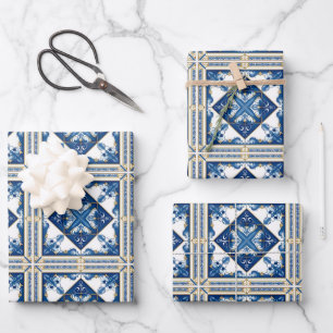 Mediterranean Tiles, Portuguese, Azulejo, Majolica Wrapping Paper Sheets