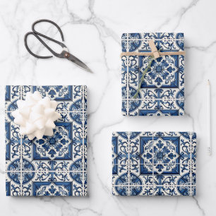 Mediterranean Tiles, Portuguese, Azulejo, Majolica Wrapping Paper Sheets
