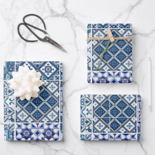 Mediterranean Tiles, Portuguese, Azulejo, Majolica Wrapping Paper Sheets