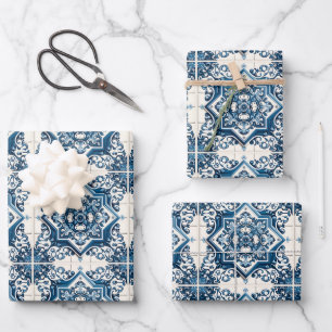 Mediterranean Tiles, Portuguese, Azulejo, Majolica Wrapping Paper Sheets