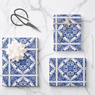 Mediterranean Tiles, Portuguese, Azulejo, Majolica Wrapping Paper Sheets