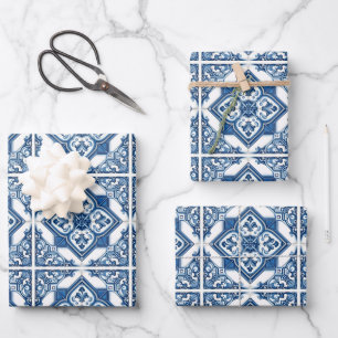 Mediterranean Tiles, Portuguese, Azulejo, Majolica Wrapping Paper Sheets