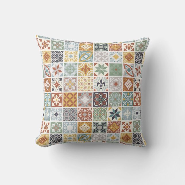Mediterranean Tiles Throw Pillow (Front)