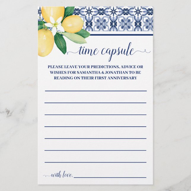 Mediterranean Time Capsule Advice for Couple Card Flyer (Front)
