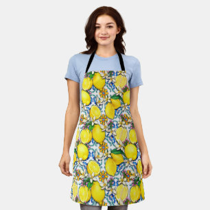 Mediterranean Traditional Pattern With Lemons Apron