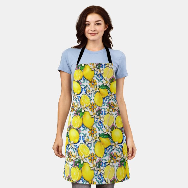 Mediterranean Traditional Pattern With Lemons Apron (Worn)
