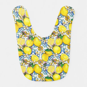 Mediterranean Traditional Pattern With Lemons Baby Bib