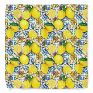 Mediterranean Traditional Pattern With Lemons Bandana