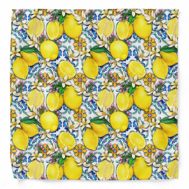Mediterranean Traditional Pattern With Lemons Bandana (Front)