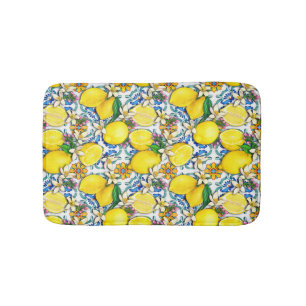 Mediterranean Traditional Pattern With Lemons Bath Mat